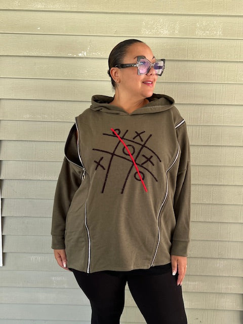 Tic Tac Toe Hooded Sweatshirt (Olive, Black, Blue)