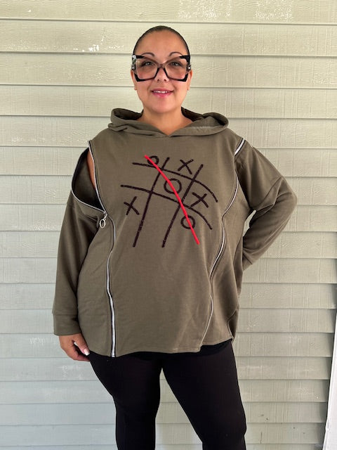 Tic Tac Toe Hooded Sweatshirt (Olive, Black, Blue)