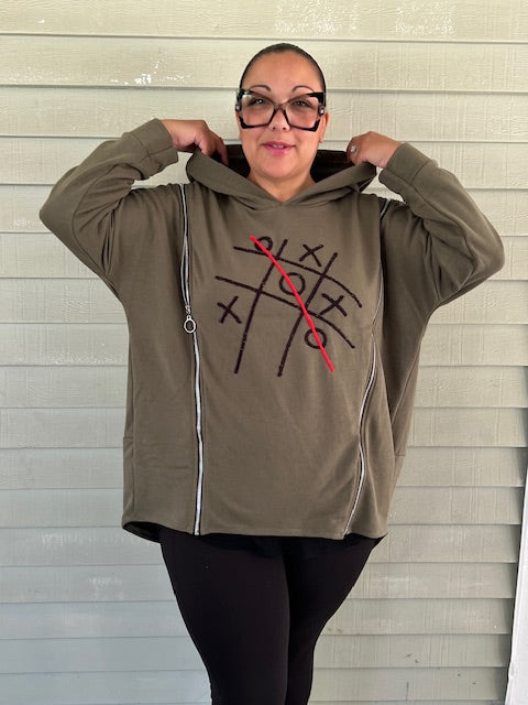 Tic Tac Toe Hooded Sweatshirt (Olive, Black, Blue)