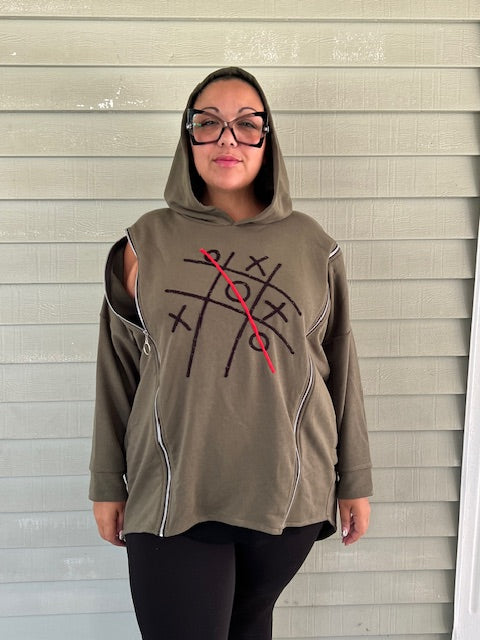 Tic Tac Toe Hooded Sweatshirt (Olive, Black, Blue)