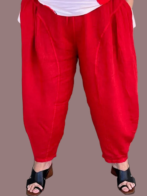 Transparente 100% Linen Barrel Linda Pants (Yellow, Red, Olive, Black, or White)