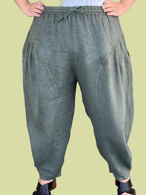 Transparente 100% Linen Barrel Linda Pants (Yellow, Red, Olive, Black, or White)