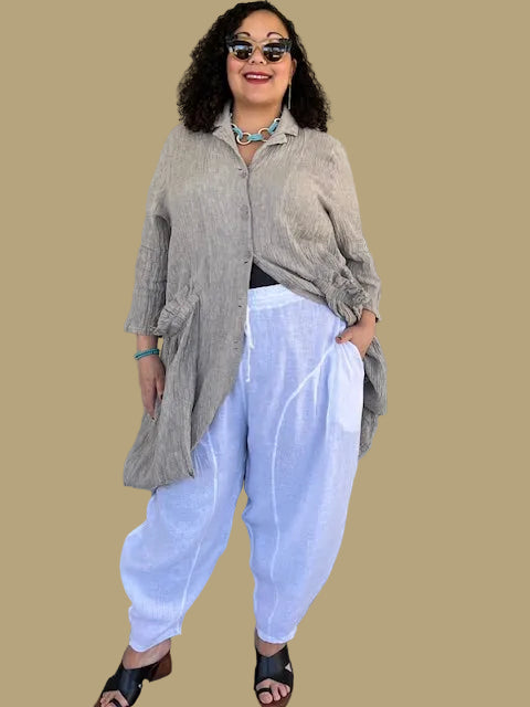 Transparente 100% Linen Barrel Linda Pants (Yellow, Red, Olive, Black, or White)