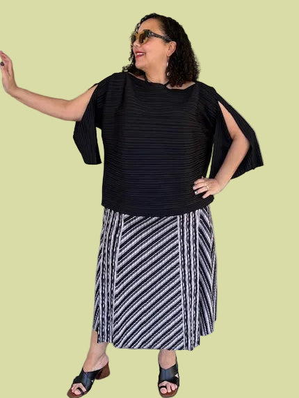 Vanite Couture Black/Grey Striped Skirt