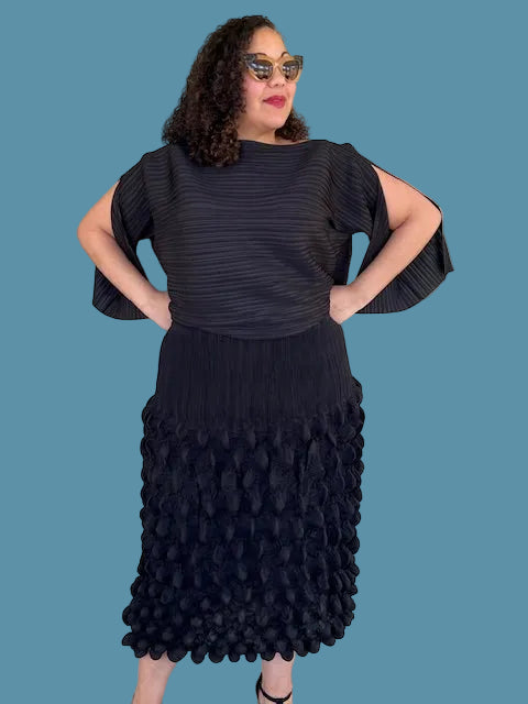 Vanite Couture Pleated Bubbles Skirt (Black)