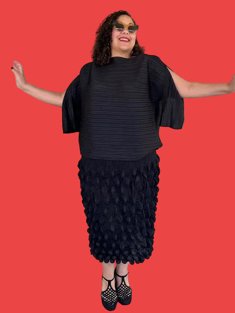 Vanite Couture Pleated Bubbles Skirt (Black)