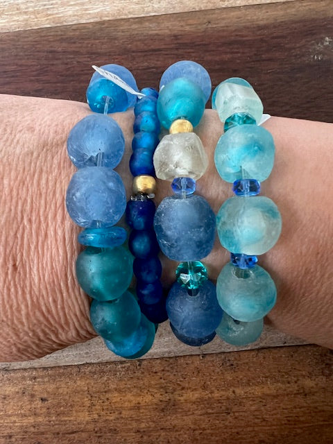 Blue Sea Glass Stretch Bracelets (Sold Separately)