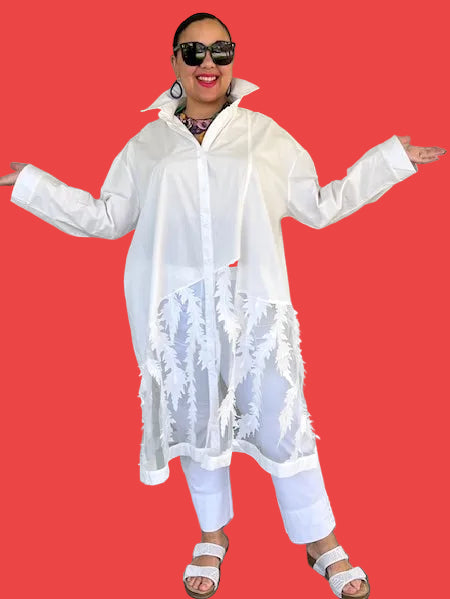 Vanite Couture Leafy Cutout Tunic Shirt