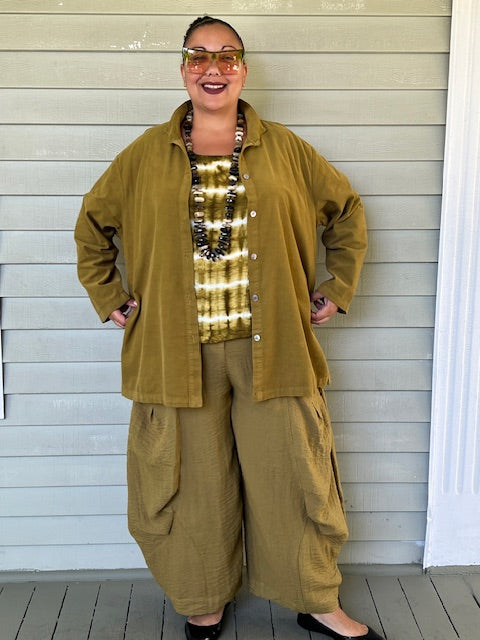 Gerties Criss Cross Yoke - Olive Corduroy