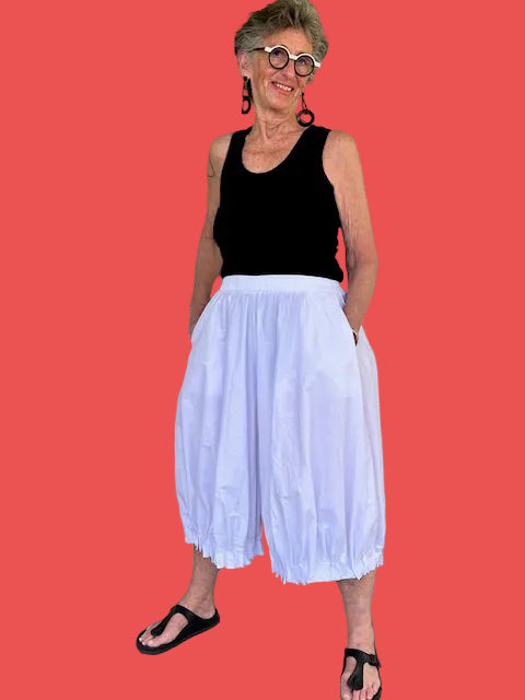 Vanity Couture Pleated Hem White Pants