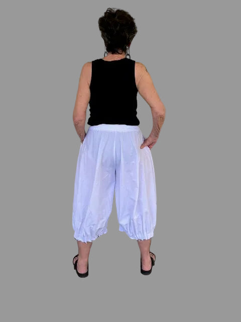 Vanity Couture Pleated Hem White Pants