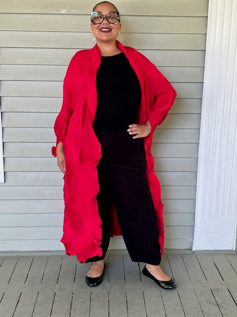 Vanite Couture Long Pleated Duster (Red)