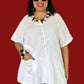 Transparent 100% Linen Short Sleeved Circle Pocket Top