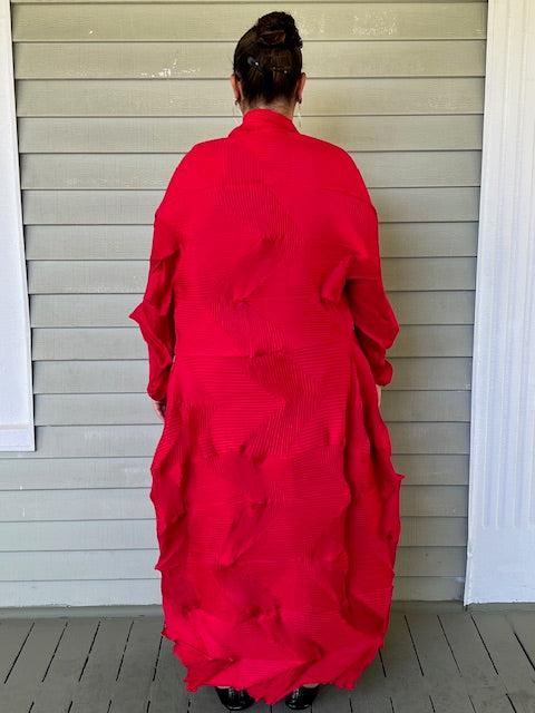 Vanite Couture Long Pleated Duster (Red)