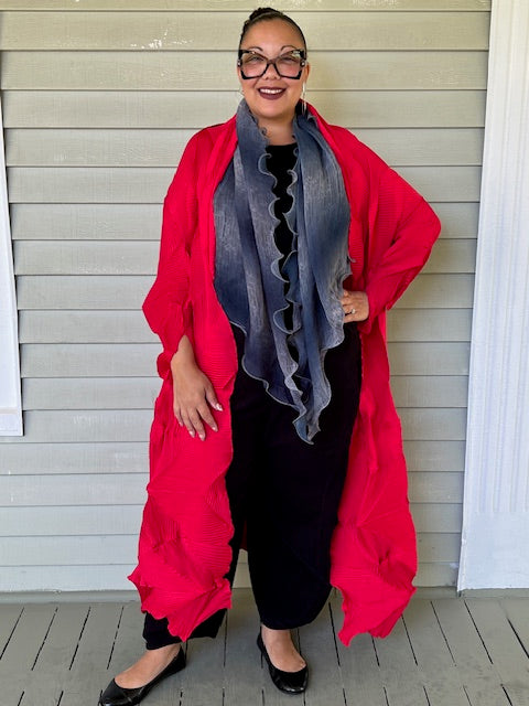 Vanite Couture Long Pleated Duster (Red)