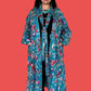 100% Cotton Teal Rose and Birds Kimono Robe
