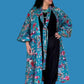 100% Cotton Teal Rose and Birds Kimono Robe