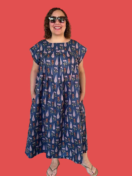 100% Cotton Summer Dress (Teal with Orange Flowers) – Dem Two Hands