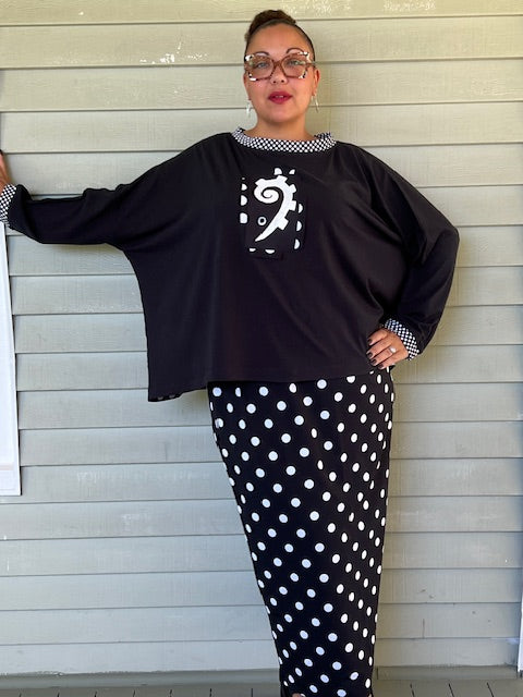 DTH Black Oversized Pima Cotton Boxy Top with Hieroglyphics