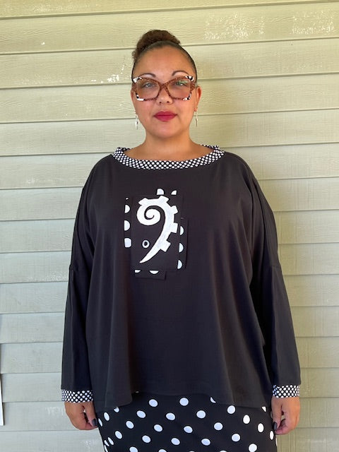 DTH Black Oversized Pima Cotton Boxy Top with Hieroglyphics