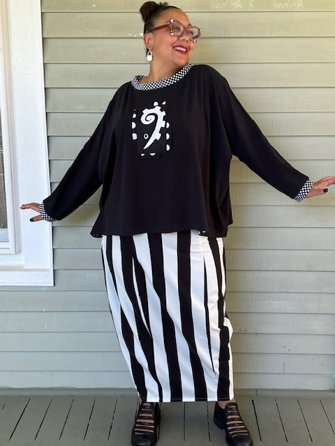 DTH Black Oversized Pima Cotton Boxy Top with Hieroglyphics