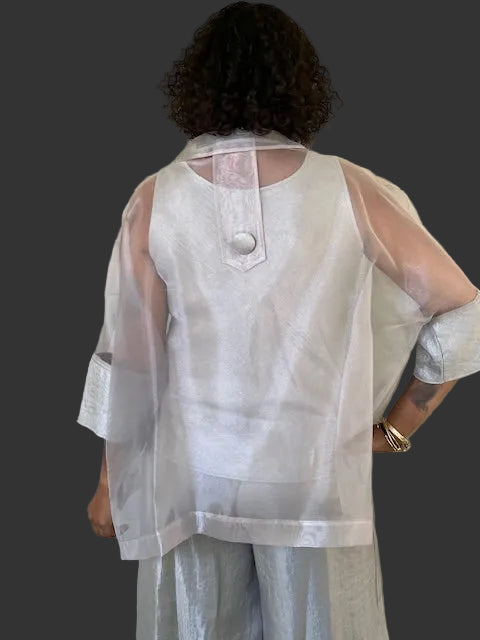 IC Collection Metallic Silver  Standup Collar Top and Matching Pants (Sold Separately)