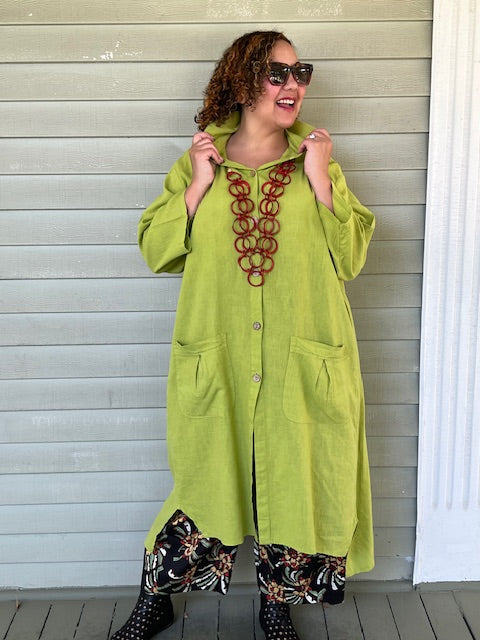 Transparent 100% Linen Long Duster (Black, Kiwi, Denim Blue, or White)