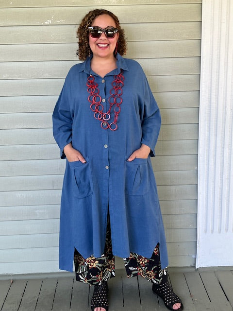 Transparent 100% Linen Long Duster (Black, Kiwi, Denim Blue, or White)