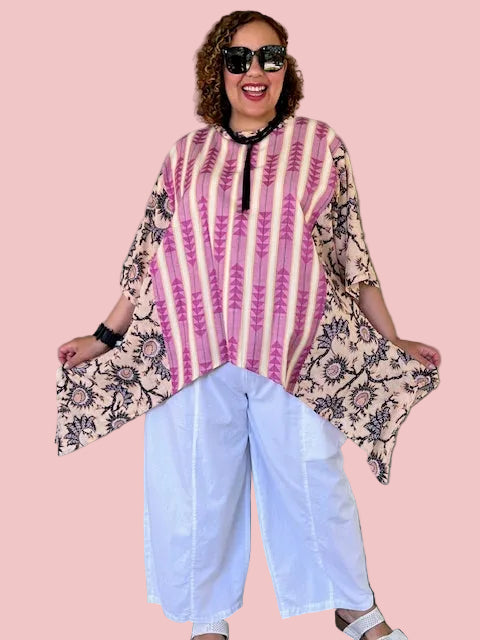 DTH 100% Cotton Mixed Print  Waterfall Top