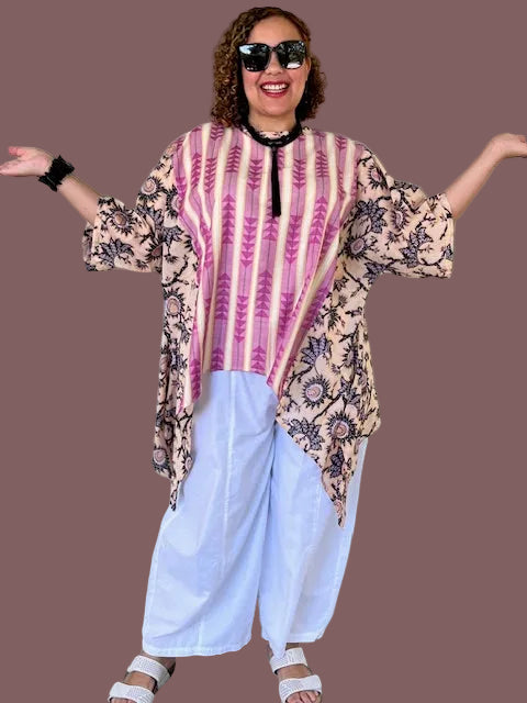 DTH 100% Cotton Mixed Print  Waterfall Top