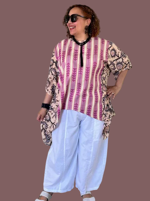 DTH 100% Cotton Mixed Print  Waterfall Top