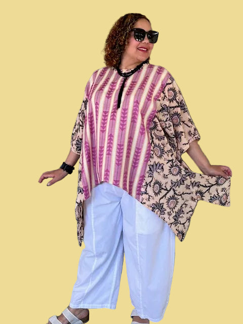 DTH 100% Cotton Mixed Print  Waterfall Top