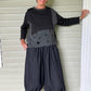 Vanite Couture Black Cotton Denim Gathered Ham Pants