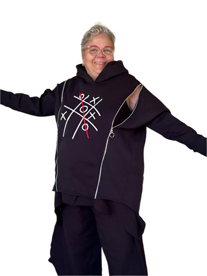 Tic Tac Toe Hooded Sweatshirt (Black or Brown)