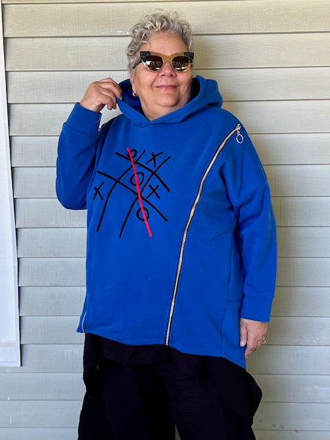 Tic Tac Toe Hooded Sweatshirt (Olive, Black, Blue)