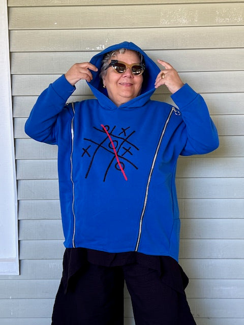 Tic Tac Toe Hooded Sweatshirt (Olive, Black, Blue)