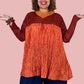 DTH Crinkle Two-Tone Baby Doll V-Neck