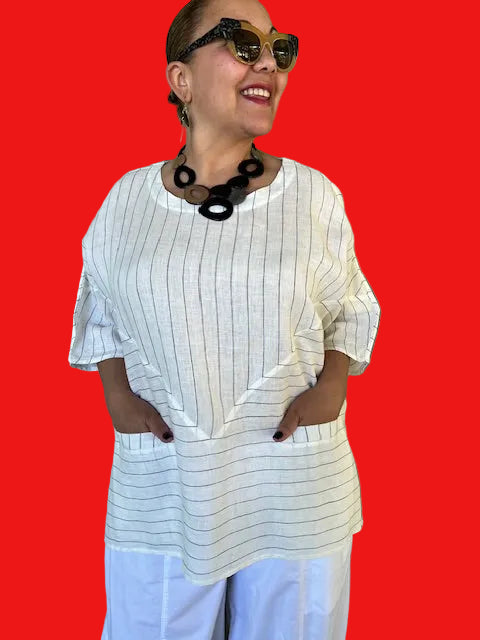 Cheyenne 100% Linen Striped Top