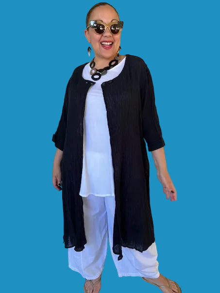 Cheyenne 100% Linen Long Black Duster
