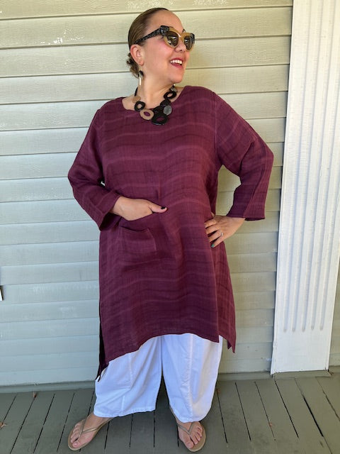 Cheyenne 100% Linen Dusty Rose Crinkle Top