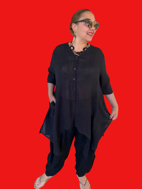 Cheyenne 100% Linen Button Up (Eggshell or Black)