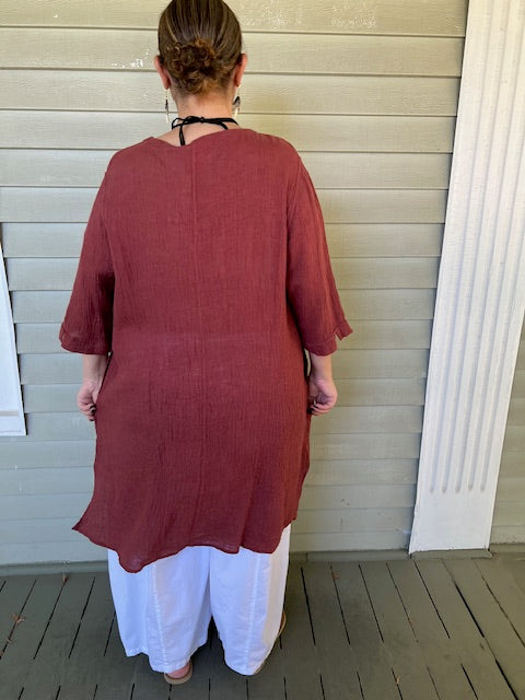 Cheyenne 100% Linen Crinkle Gauze Button Up Top