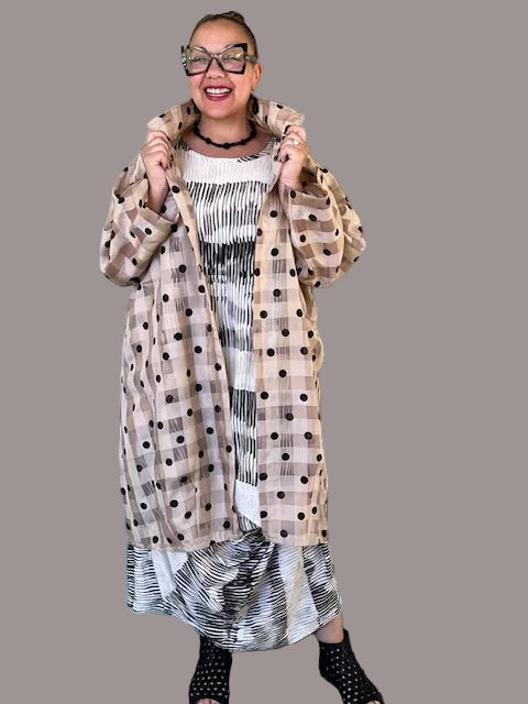 DTH 100% Silk Organza Long Lattice/Dots Coat