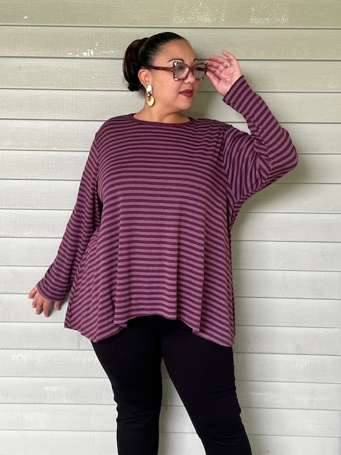 Gerties Long Angel Top with Muted Stripes (Masai Red, Port, Olive)