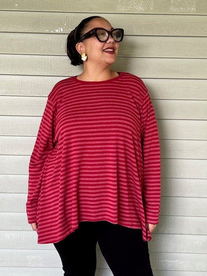 Gerties Long Angel Top with Muted Stripes (Masai Red, Port, Olive)