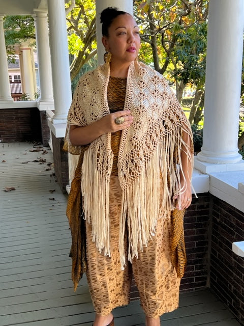 Freida Hand Macrame Shawl (Burnt Orange or Ecru)