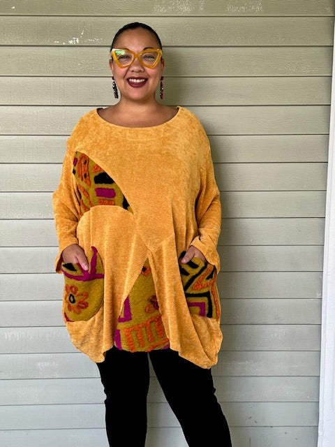 Oversized Mustard Top with Raised Design