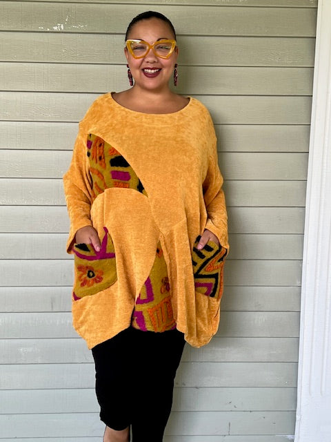 Oversized Mustard Top with Raised Design