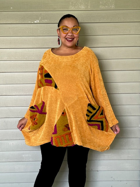 Oversized Mustard Top with Raised Design