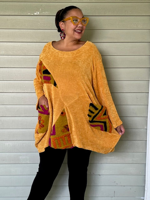 Oversized Mustard Top with Raised Design